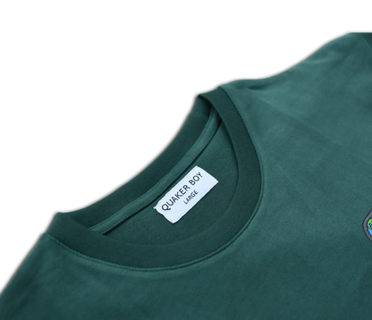 pine green t-shirt woven neck label