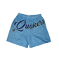 Baby Blue Above Knee Mesh Short Sublimated Script Graphic Baseball