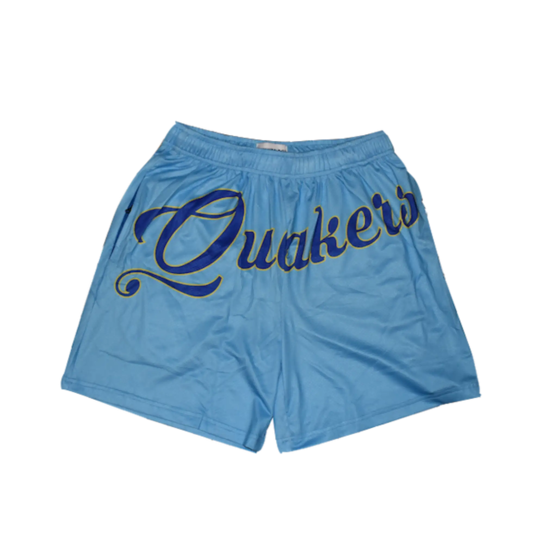 Baby Blue Above Knee Mesh Short Sublimated Script Graphic Baseball